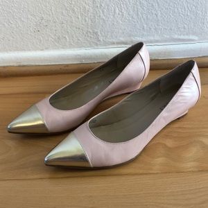 Pink and silver Ellen Tracy platform pumps.